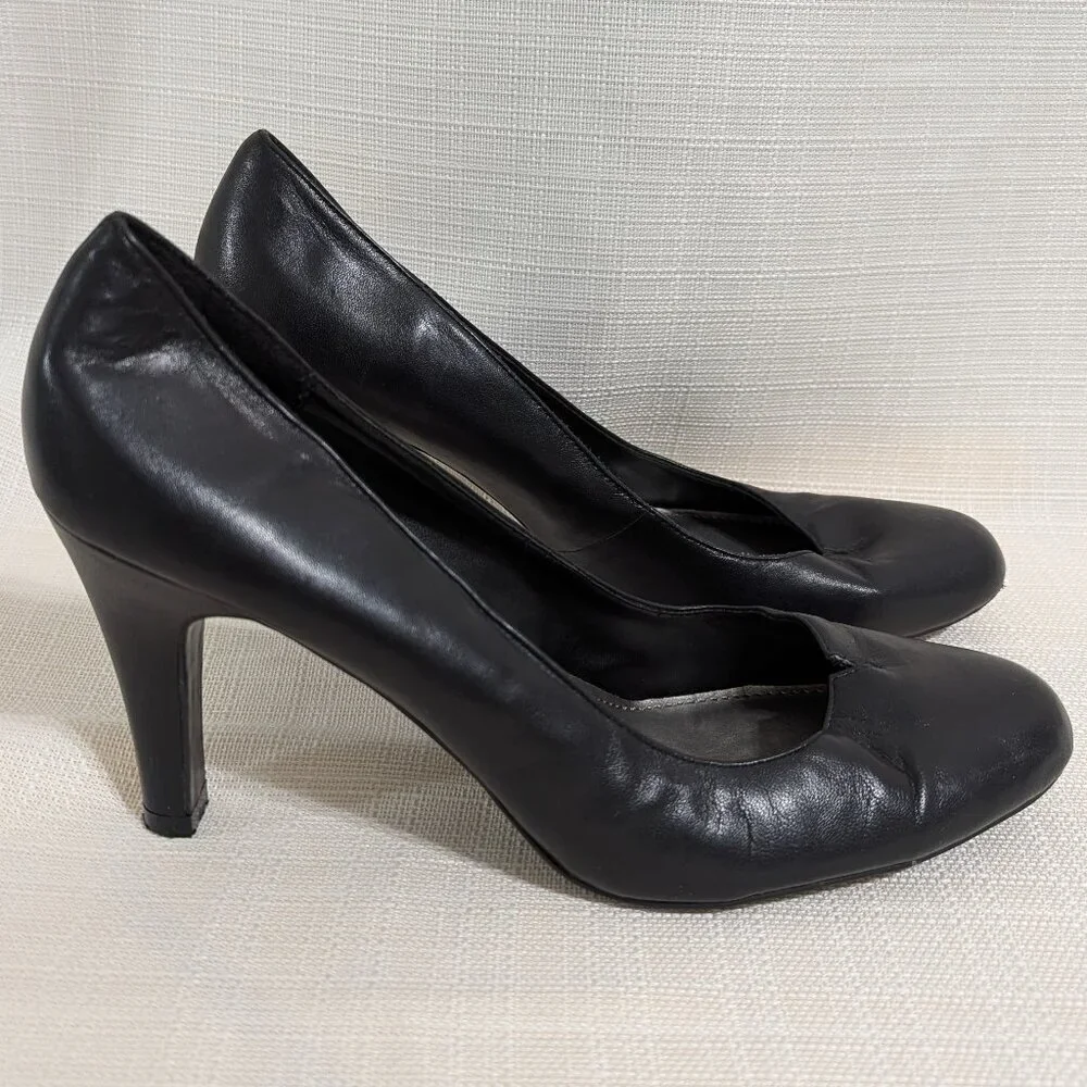 4/$20 Apt.9 Boutique Black Wide Leather Pumps 10W Black Corporate Career office